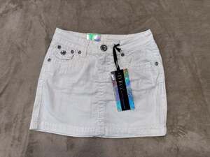 D-Fuz Premium Denimwear White Mini Skirt with Rhinestone Embellishments SIZE XS